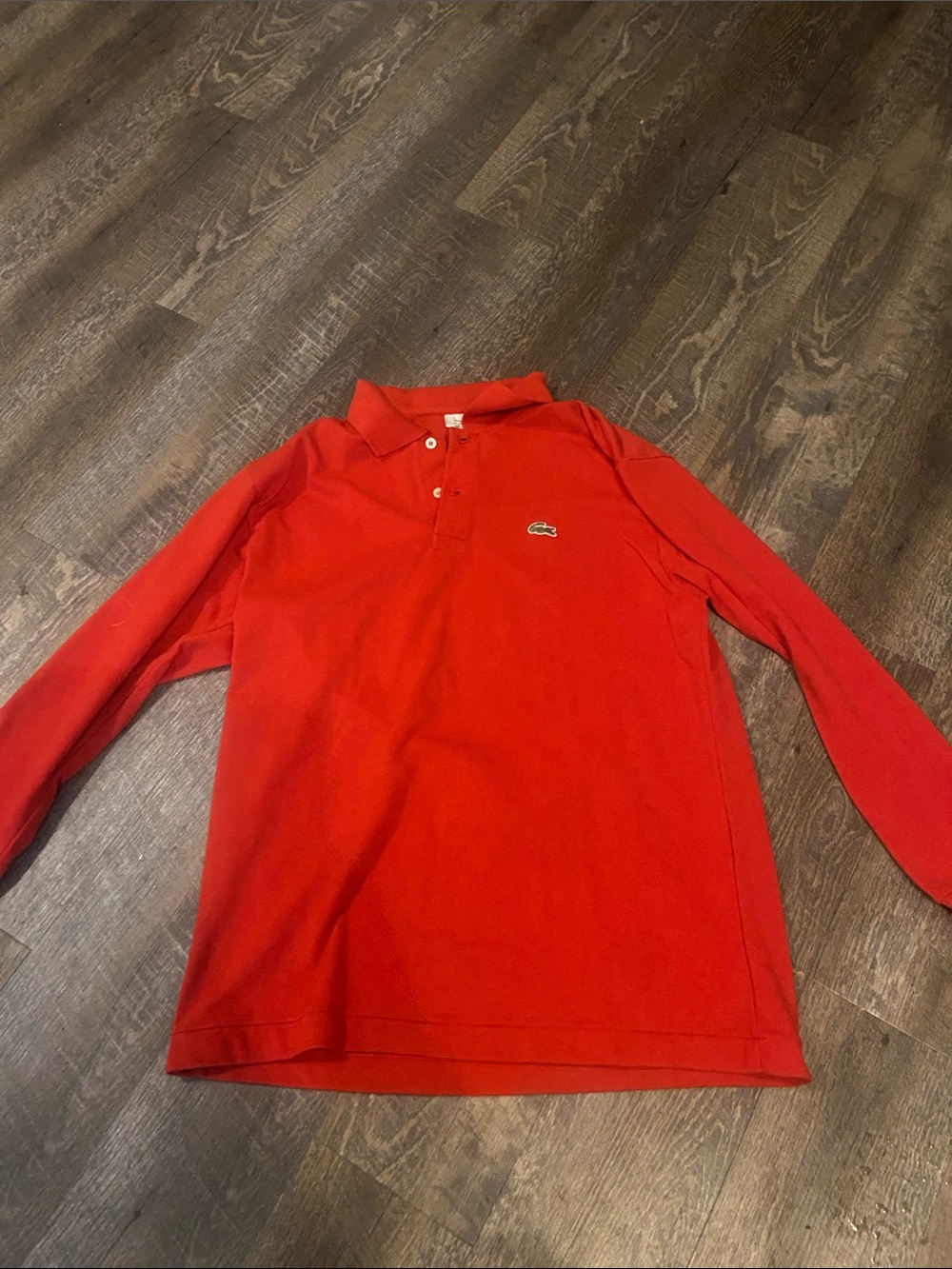 Vintage Lacoste Men's Long Sleeve Polo - Red